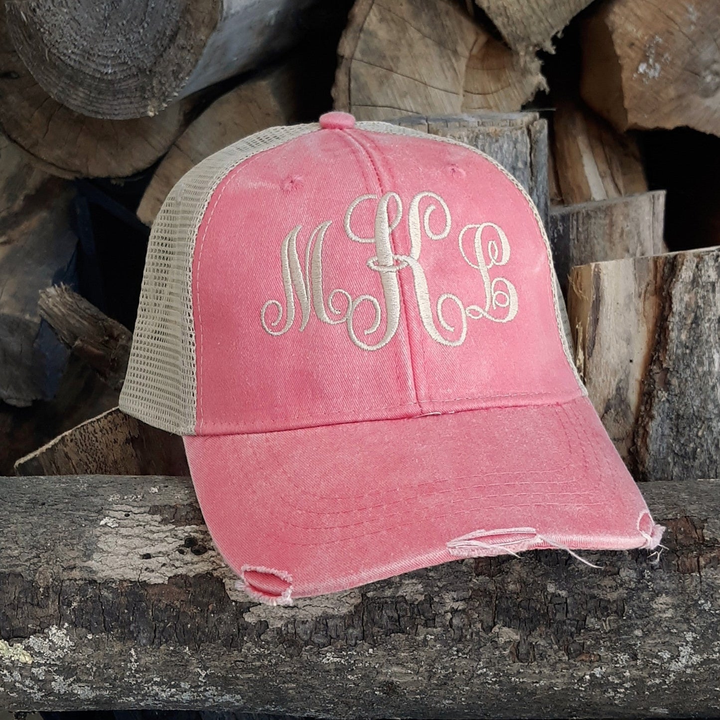 embroidered monogram trucker hat
