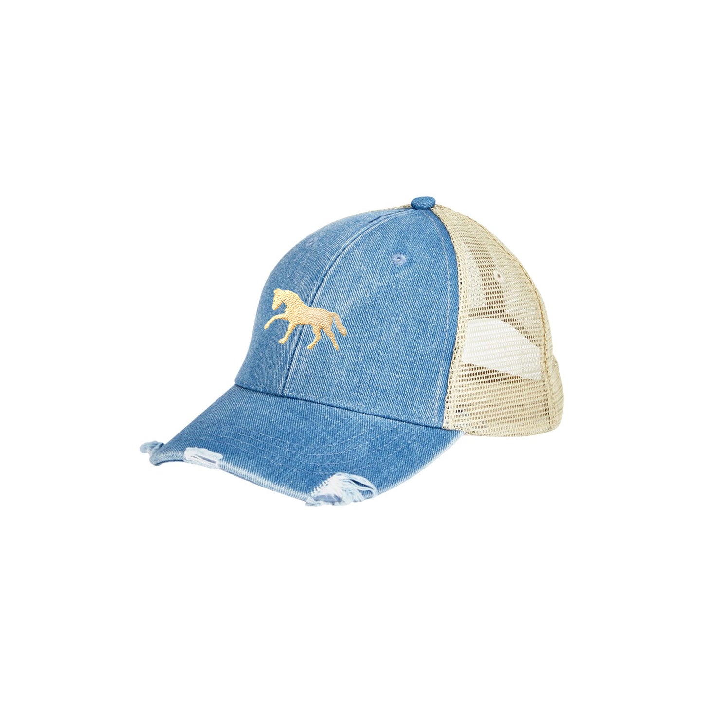 Custom Distressed Trucker Hat with Embroidered Horse