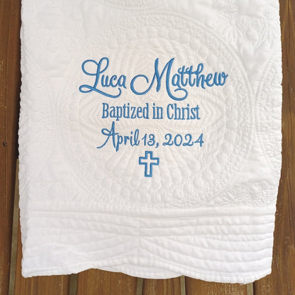 Personalized Baptism Blanket, Heirloom Style Baby Quilt for Christening