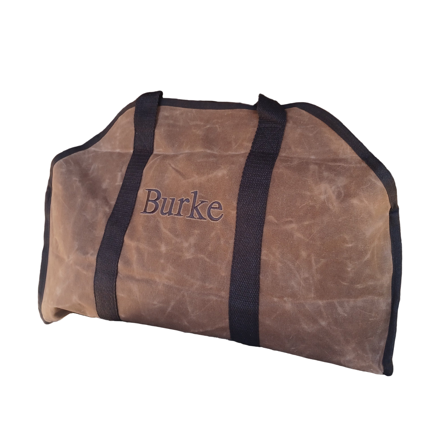 Monogrammed Firewood Bag Carrier with family name embroidered