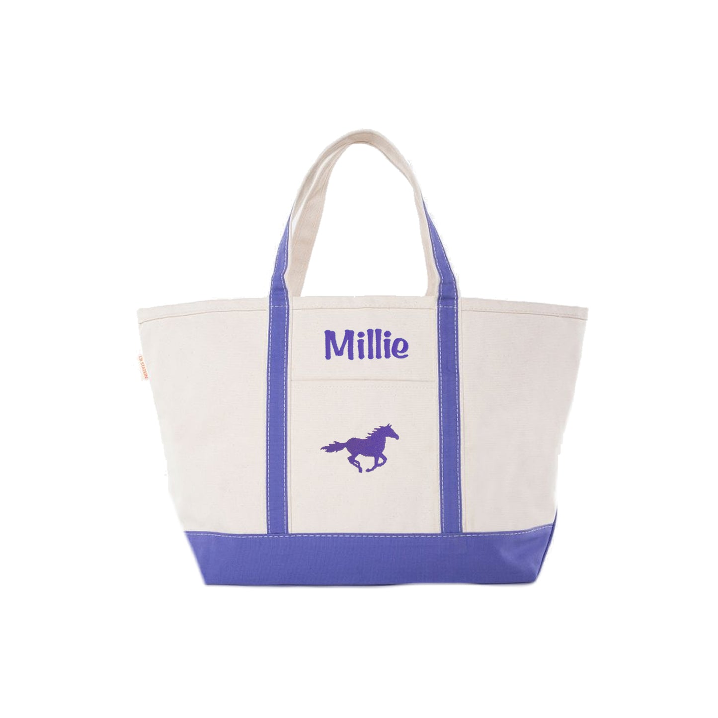 Tote bag with a horse silhouette and 'Millie' text on a white background