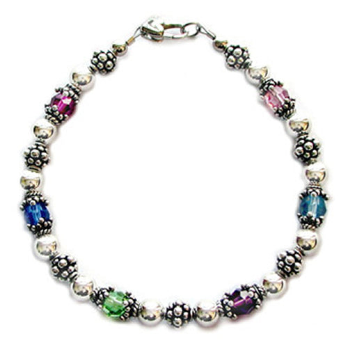 family birthstone bracelet with bali style beads