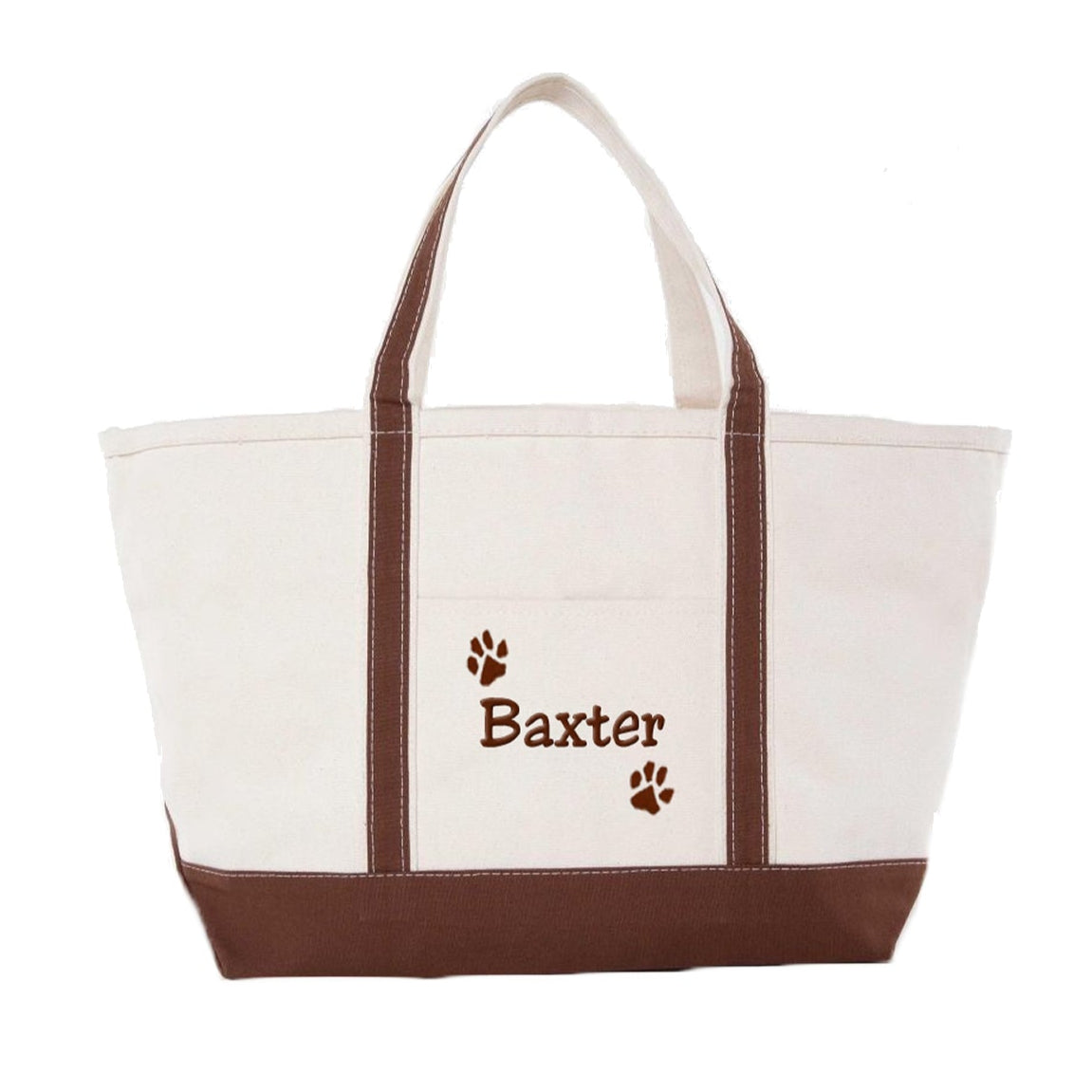 Tote bag with name and paw prints on a white background