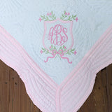 Heirloom Style Baby Quilt with Floral Monogram Crest