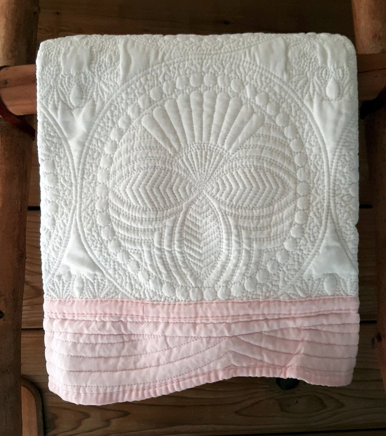 Heirloom Style Baby Quilt with Bunny Rabbit Monogram Crest