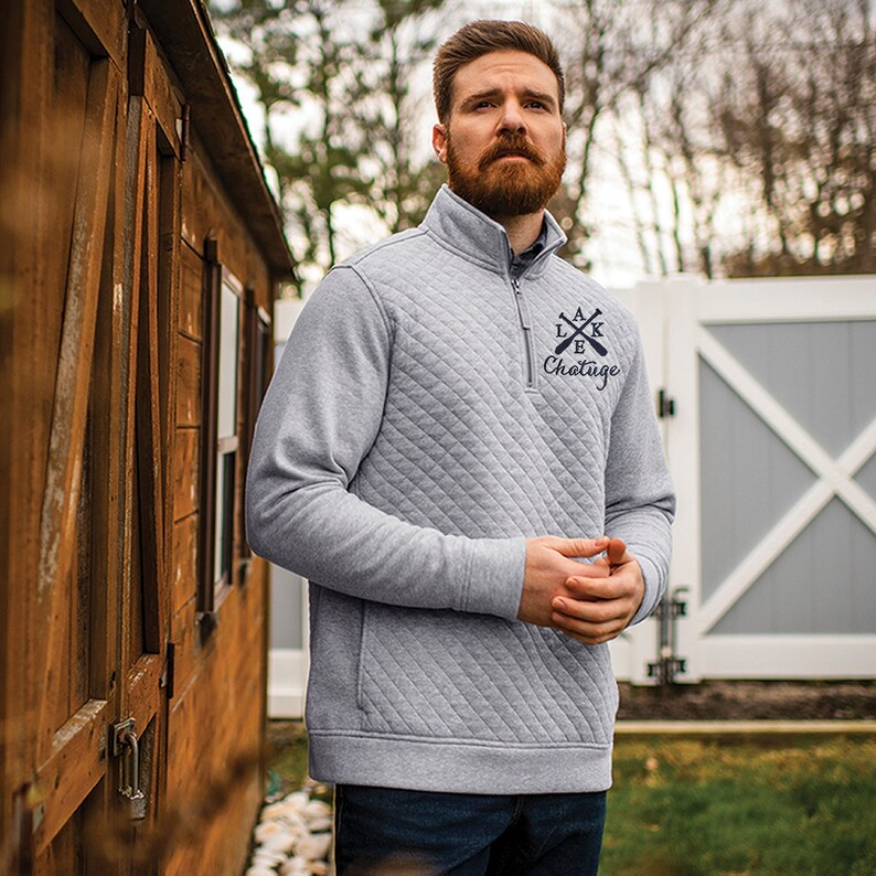 Men's Quilted 1/4 Zip Sweatshirt With any Lake Name