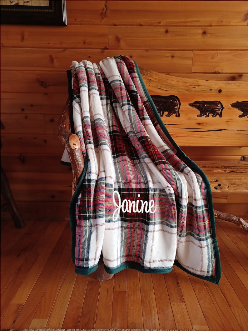 Personalized Red and Black Buffalo Plaid Cabin Throw Blanket - Free Shipping