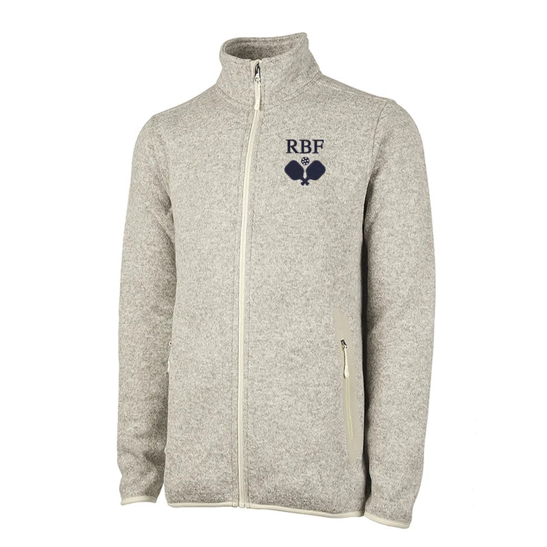 Men's Heathered Fleece Knit Sweater Jacket with Pickleball Logo