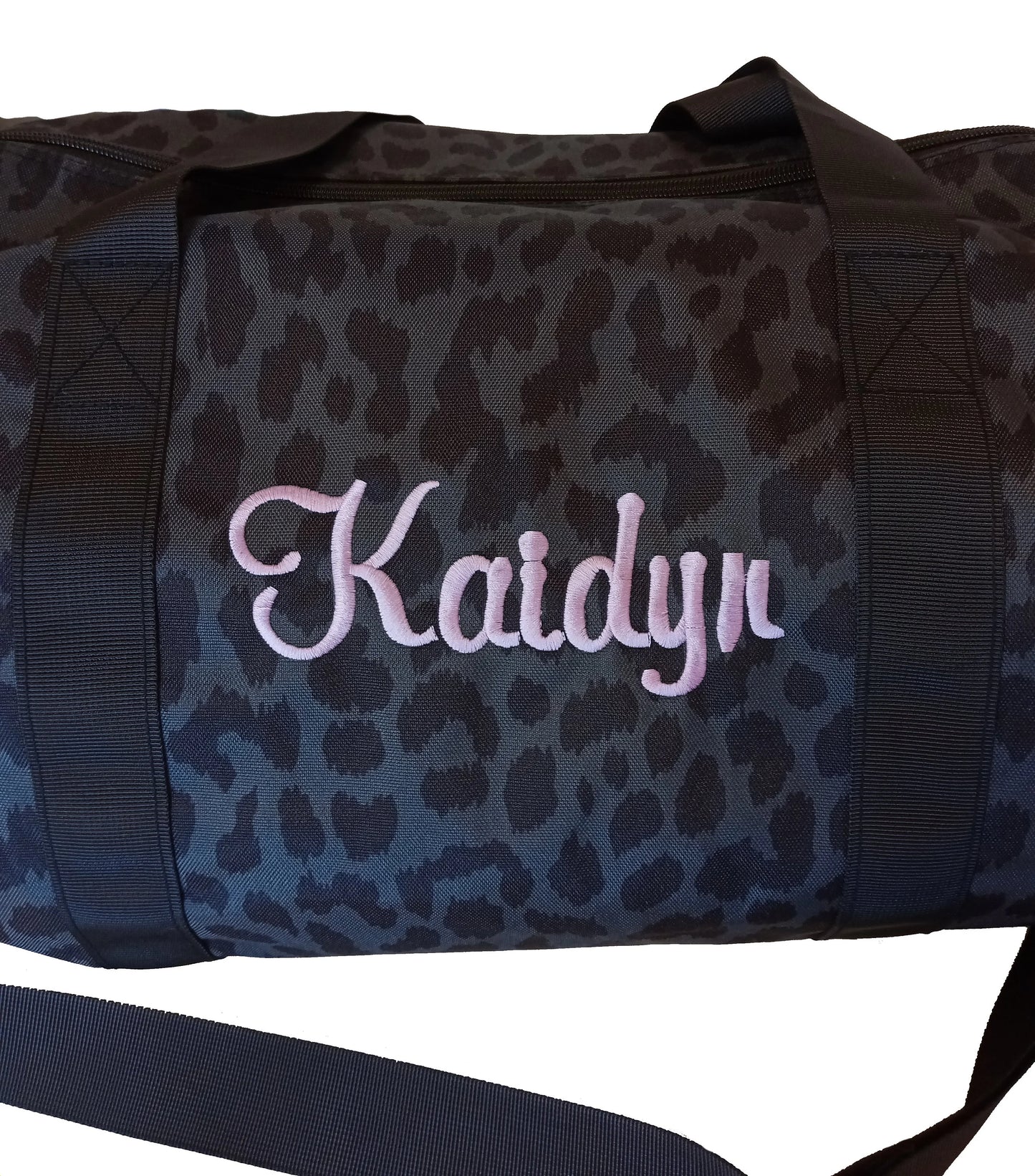 Black Leopard Print Duffel Bag with Monogram