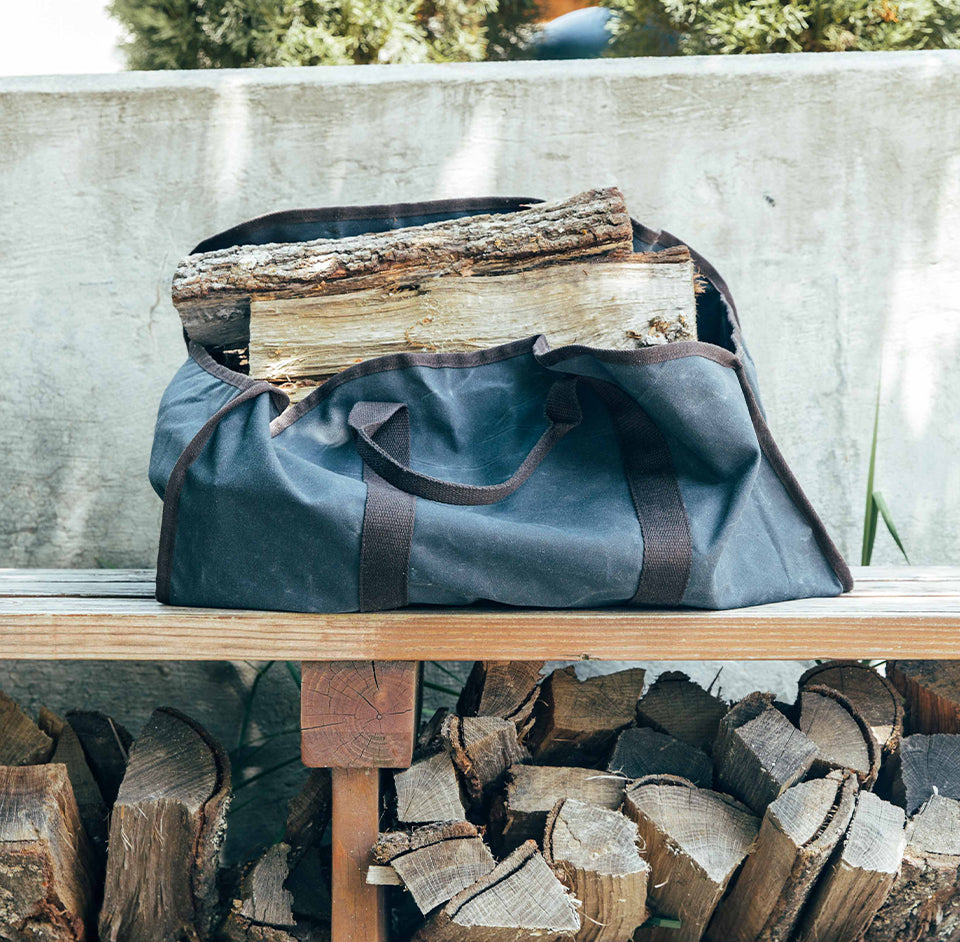 waxed canvas firewood carrier