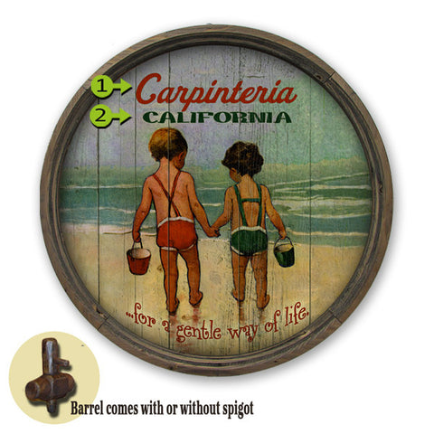 Personalized Barrel End Kids on Beach Sign