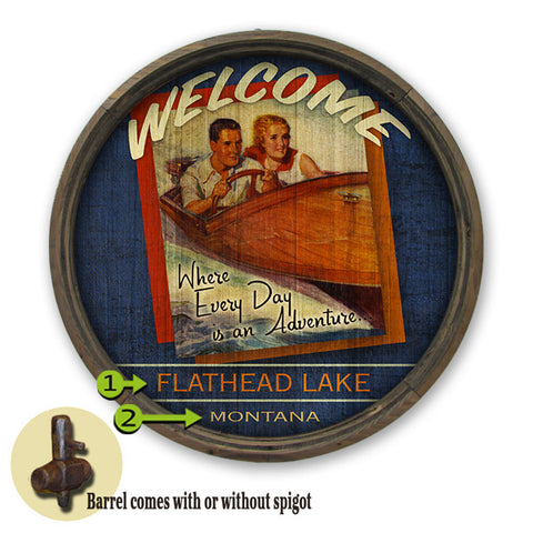 Personalized Barrel End Lake Adventure Sign