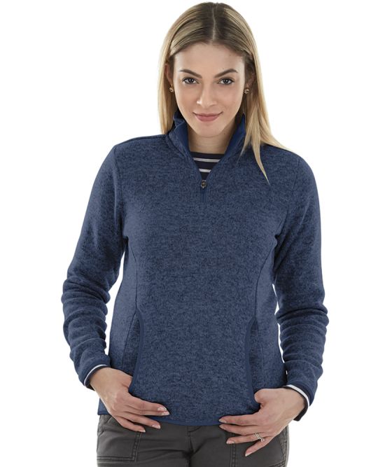 Ladies Charles River Apparel Heathered Sweater Fleece 1/4 Zip Pullover