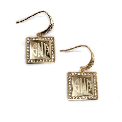 Gold Plated Sterling Silver Square Monogrammed Earrings