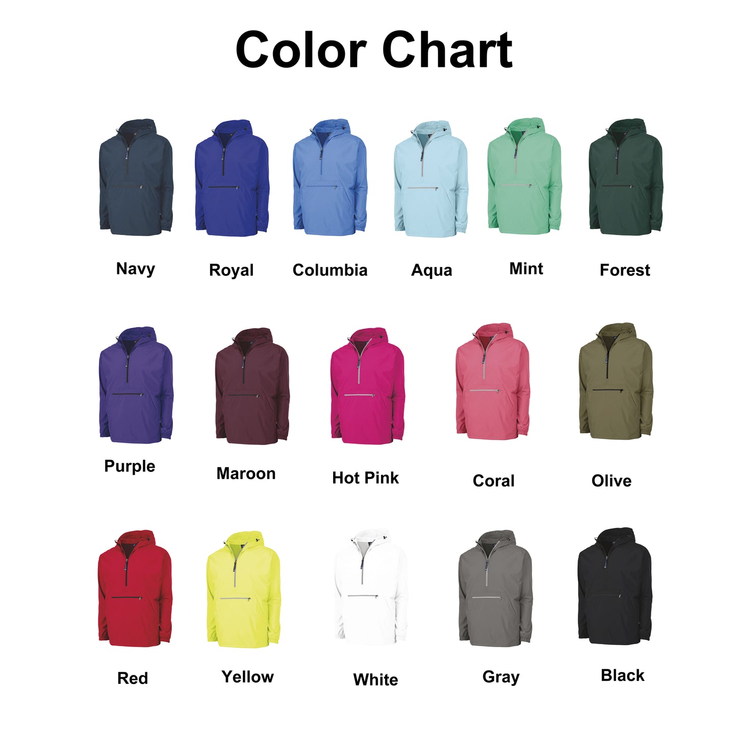 Monogrammed Windbreaker pull over 16 colors