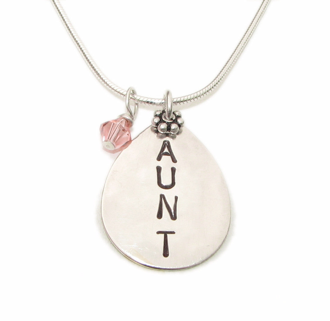Hand Stamped Tear Drop Aunt Necklace