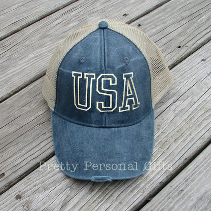 USA Distressed Trucker Hat