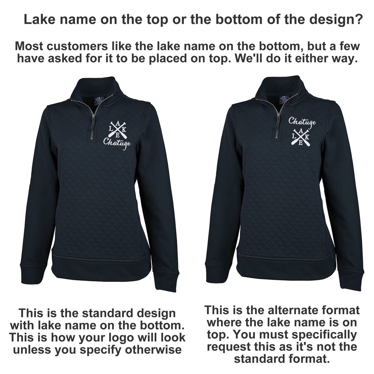 Quilted Full Zip Sweatshirt With Lake Name - Ladies