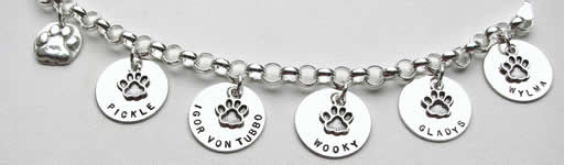 Hand Stamped Dog Paw Charm with name