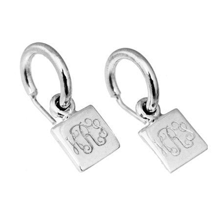 square charm earrings hoops engraved