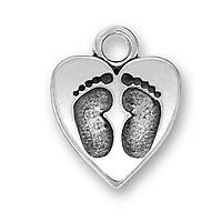 Baby Feet Heart Charm  - Sterling Silver
