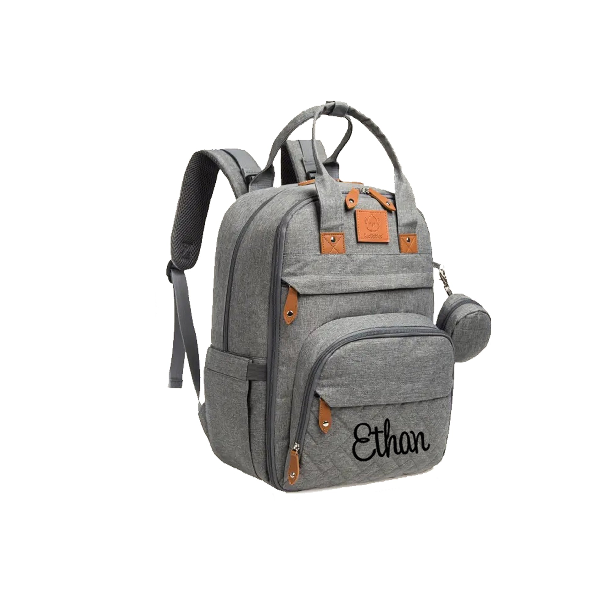 Gray diaper bag backpack personalized