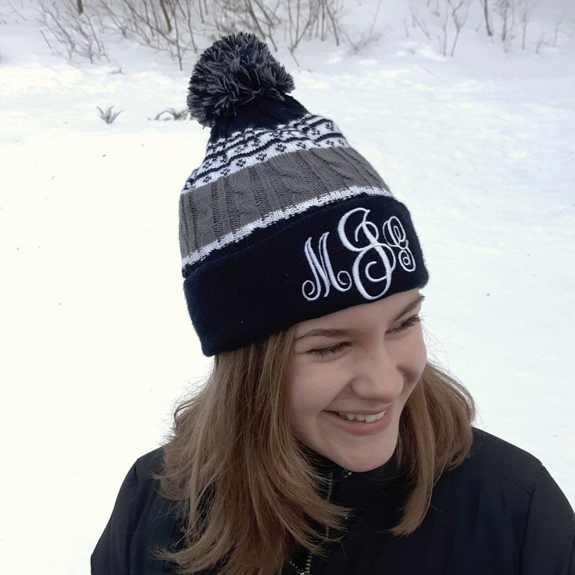 knit winter hat with monogram