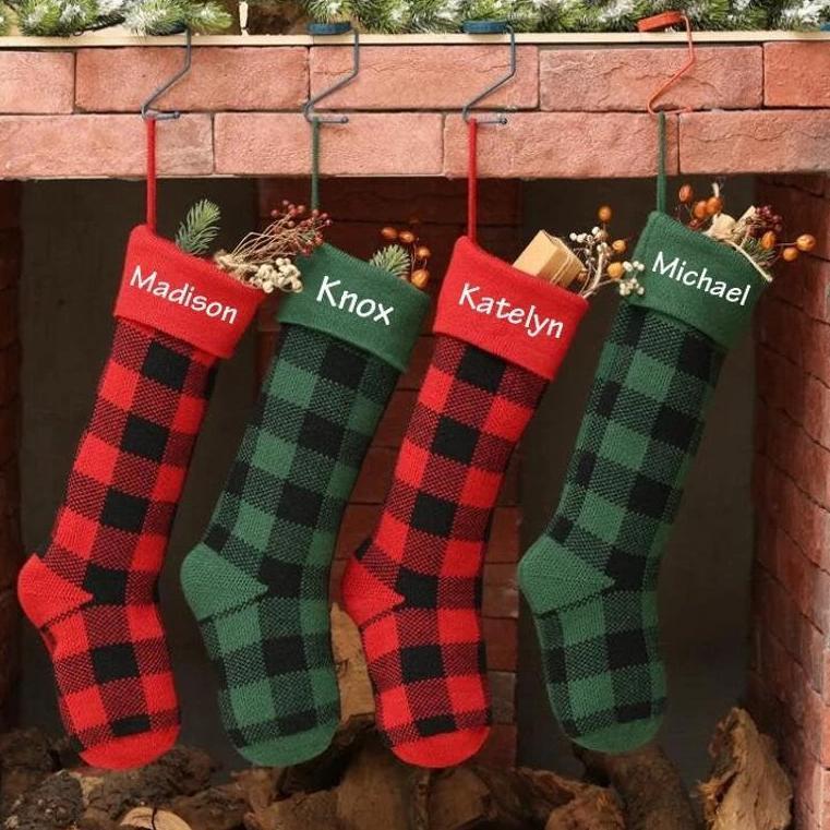 Buffalo Plaid Christmas Stocking, rustic cabin decor personalized Christmas stocking