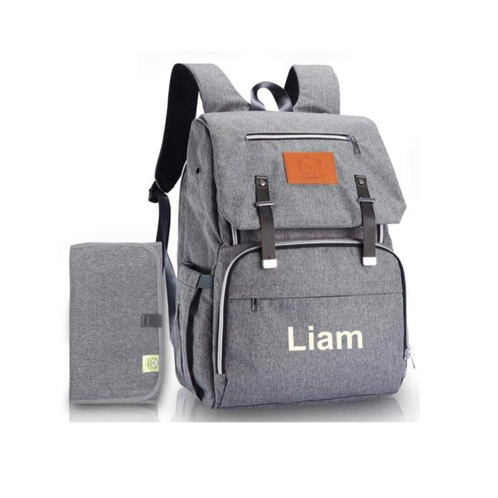 Gray personalized diaper bag backpack