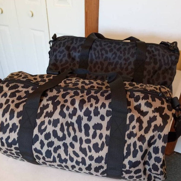Black Leopard Print Duffel Bag with Monogram Pretty Personal Gifts