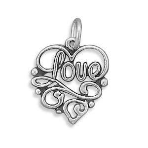 Love Filigree Heart Charm  - Sterling Silver