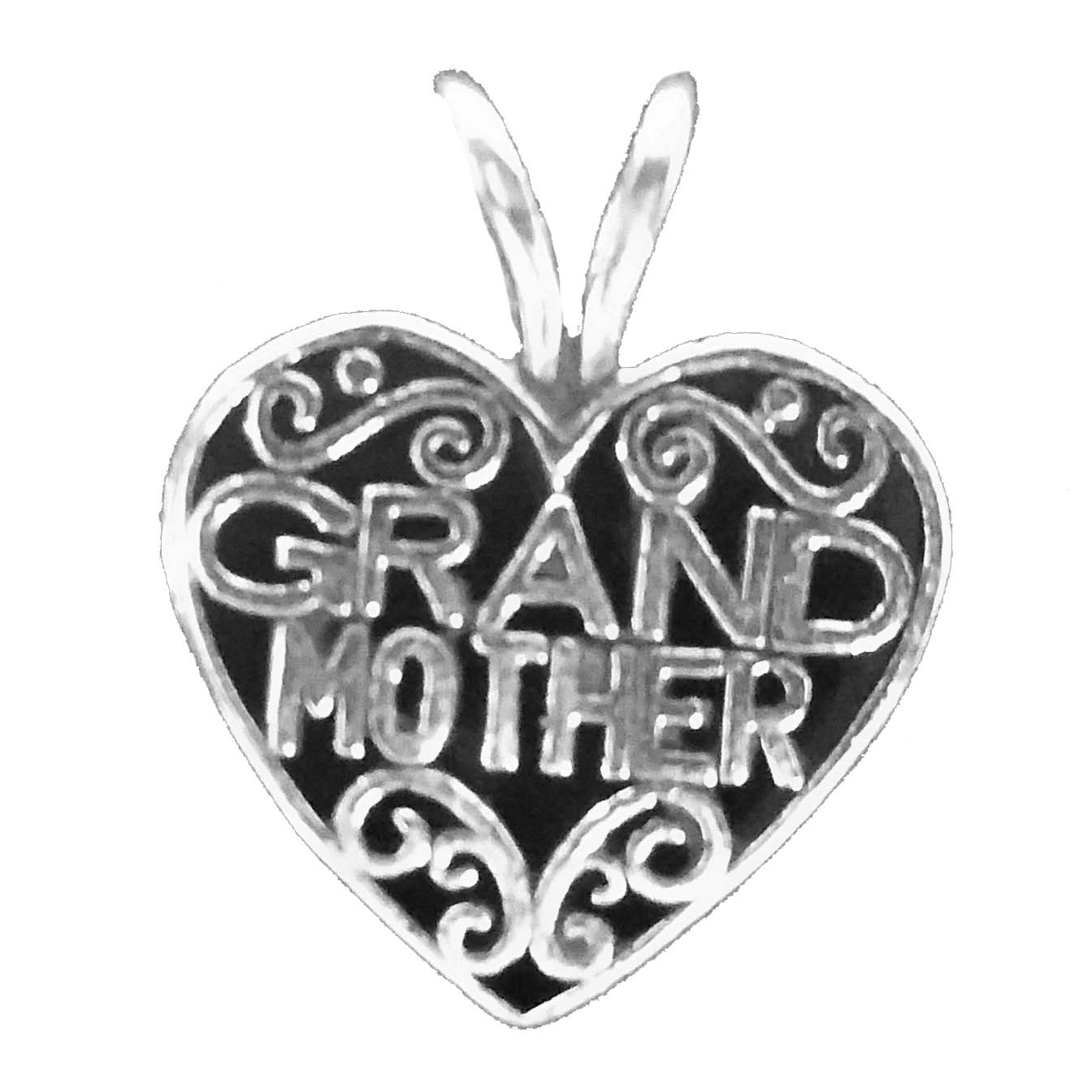 Grandmother Filigree Heart Charm - Sterling Silver