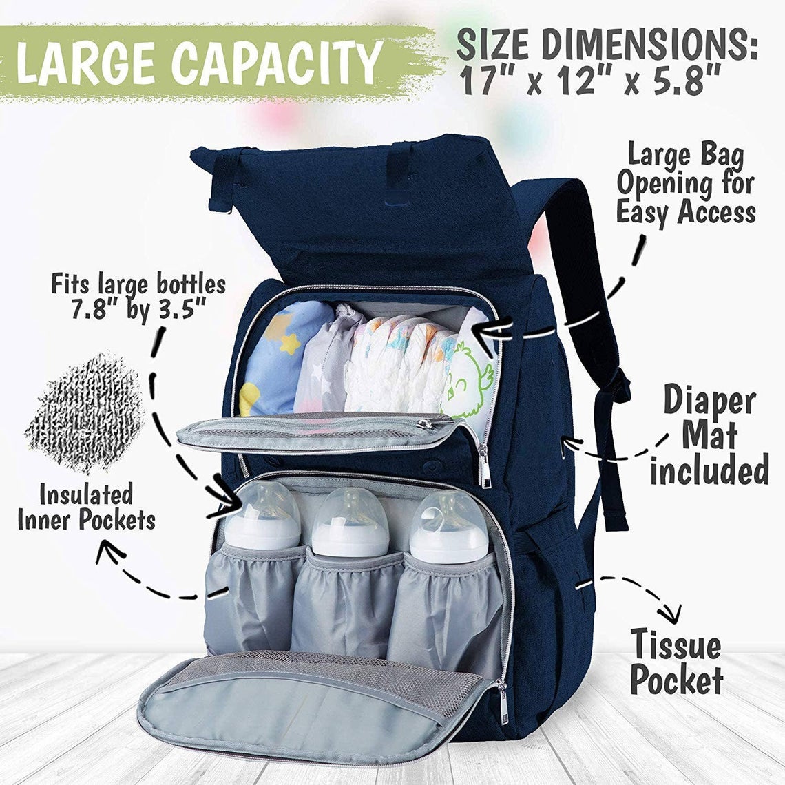 backpack diaper bag navy