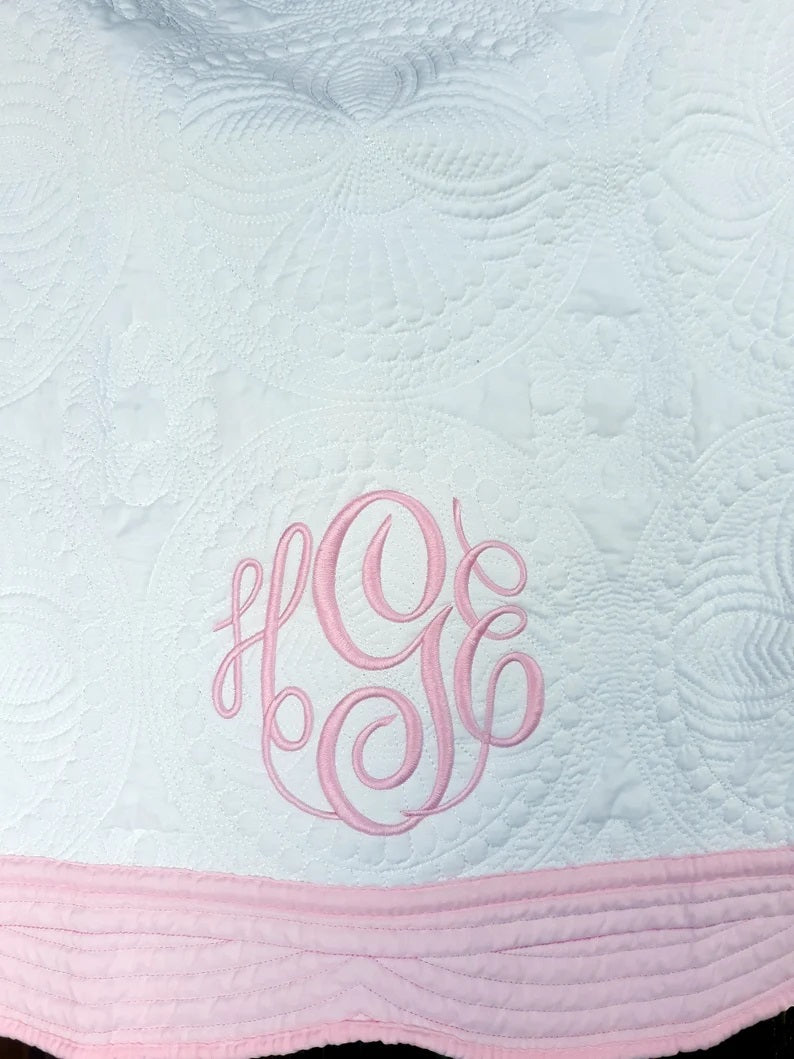 Pink Monogrammed Baby Quilt