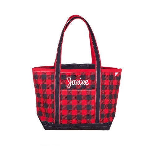 Buffalo Plaid Initial Canvas Makeup Bag - Groovy Girl Gifts