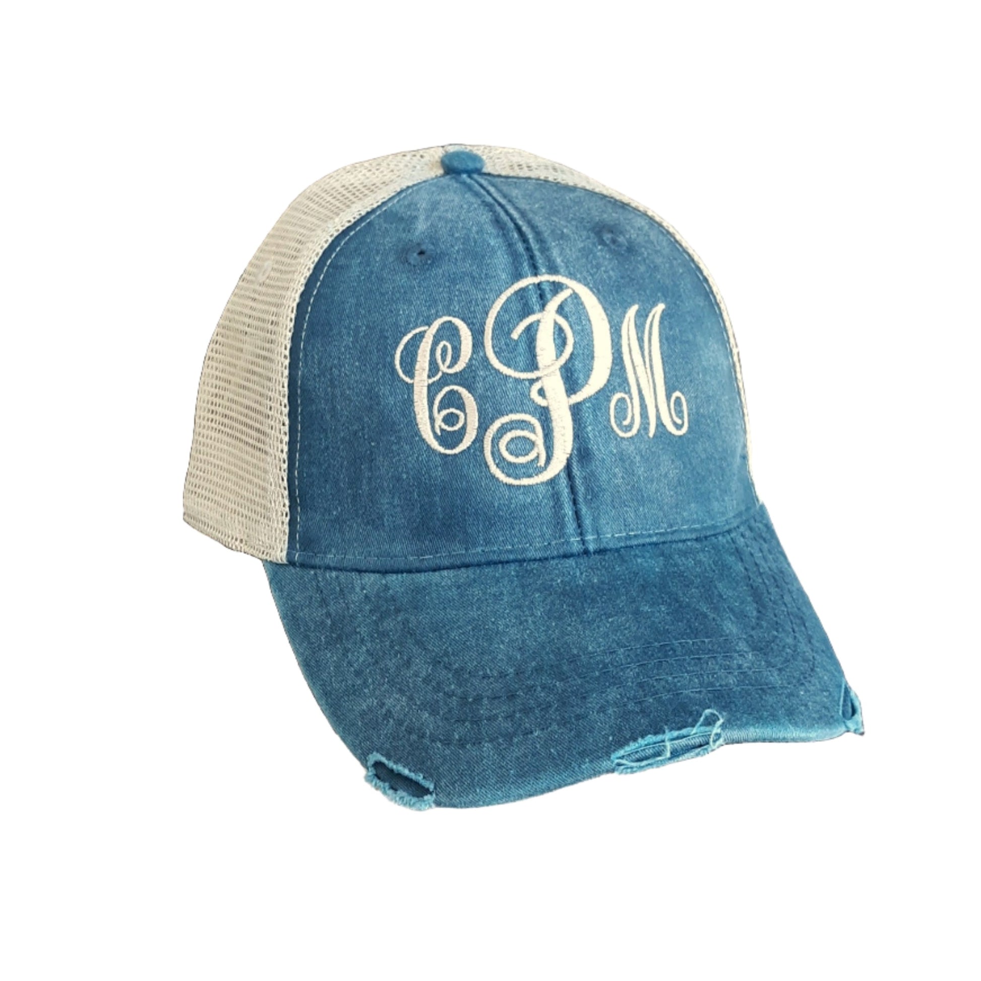 Distressed Trucker Hat with monogram