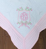 Heirloom Style Baby Quilt with Floral Monogram Crest