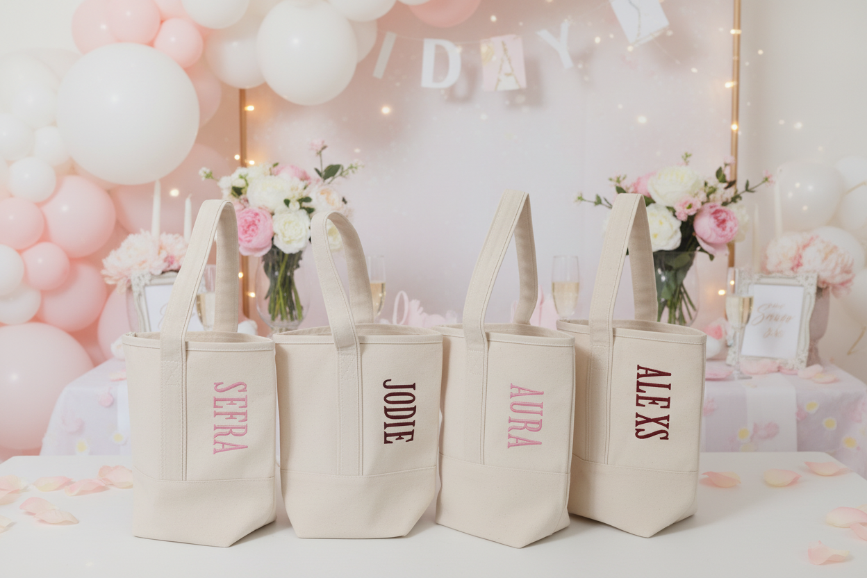 Bachelorette Party Favor Bag - Personalized Canvas Two Bottle Wine Icon Tote