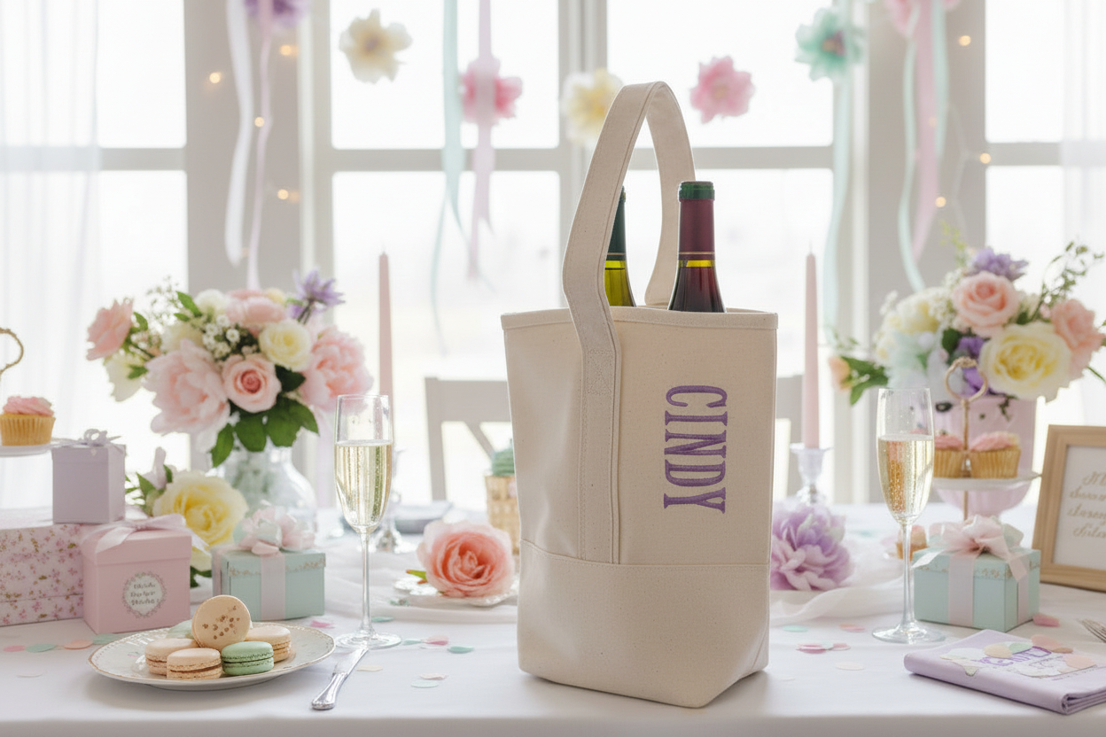Bachelorette Party Favor Bag - Personalized Canvas Two Bottle Wine Icon Tote
