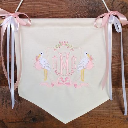 Stork Baby Banner with monogram