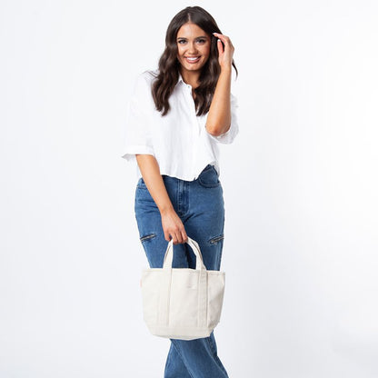 Mini Canvas Tote Bag with Embroidered Name