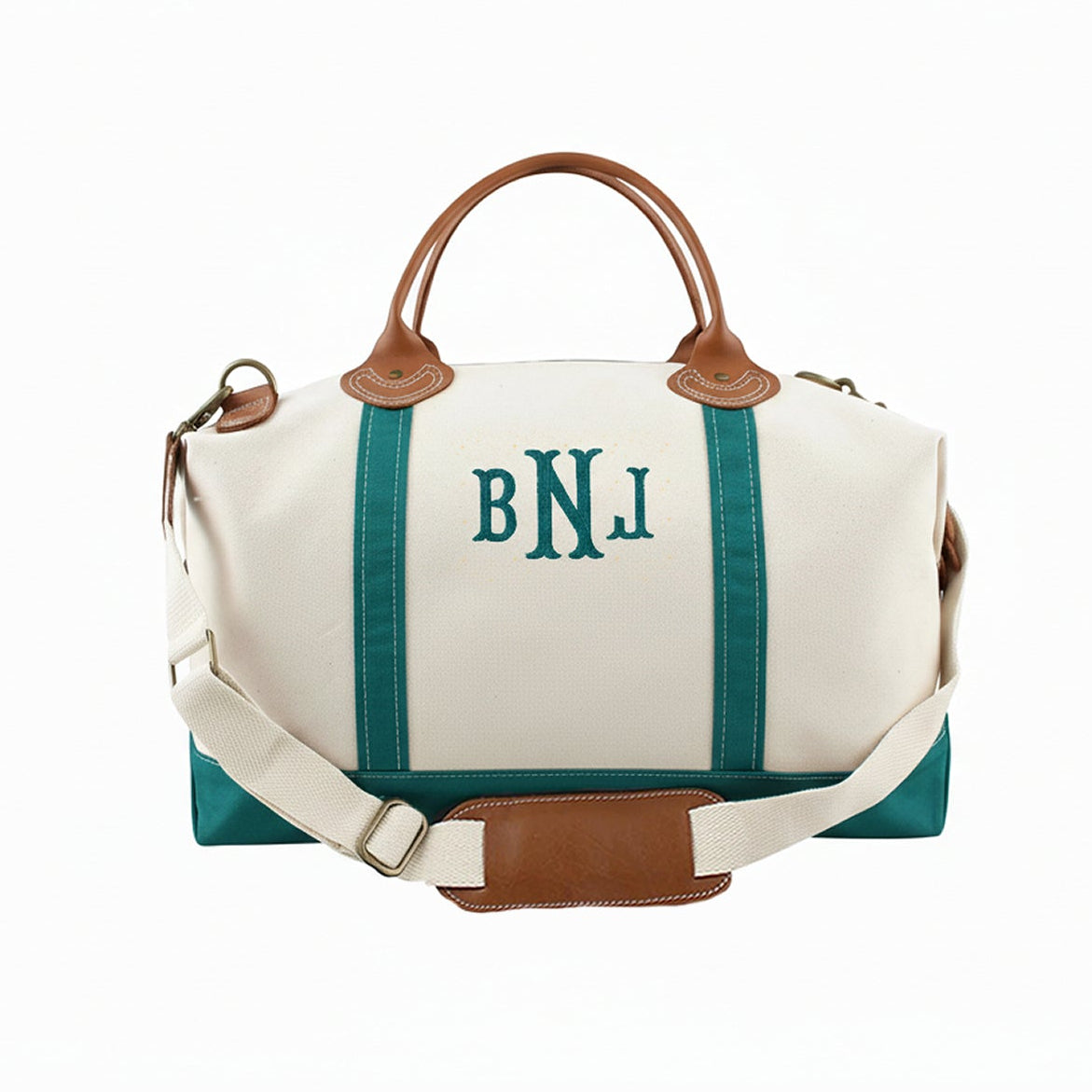 aqua teal weekender travel duffle bag with embroidered monogram