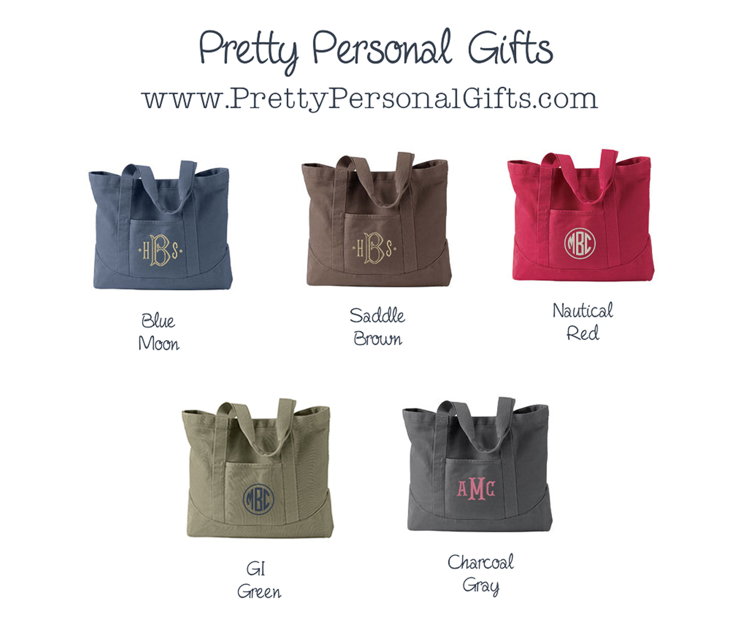 Monogram Tote Bag - 7 solid colors