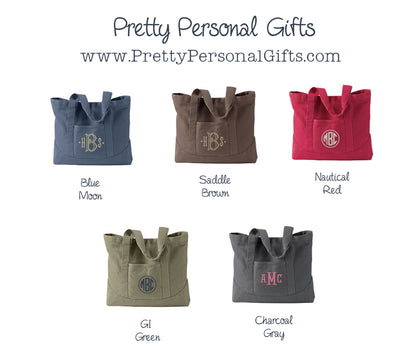 Monogram Tote Bag - 7 solid colors
