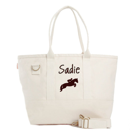 natural canvas personalized horse tote bag