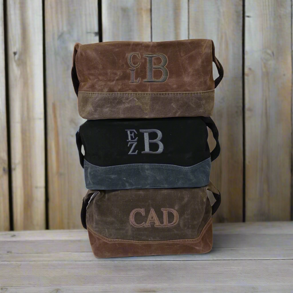 waxed canvas dopp kits personalized