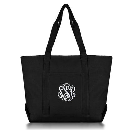 Black tote Bag with Embroidered Monogram