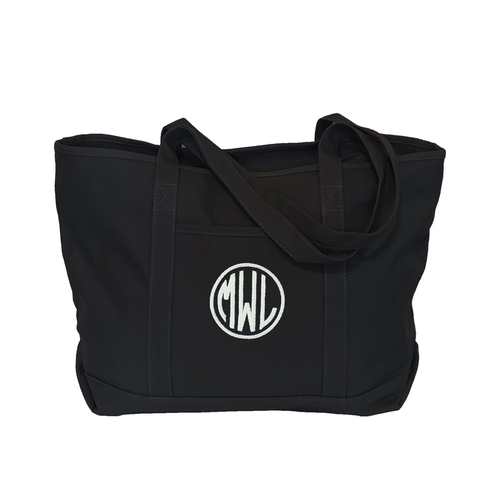 black monogrammed canvas tote bag