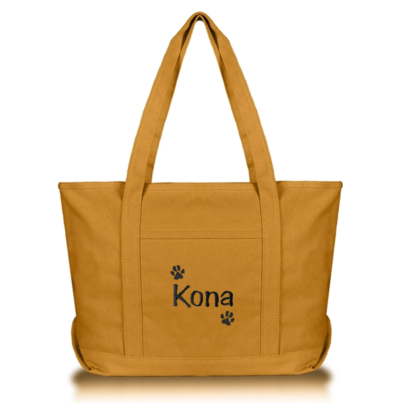gold dog tote with embroidered name