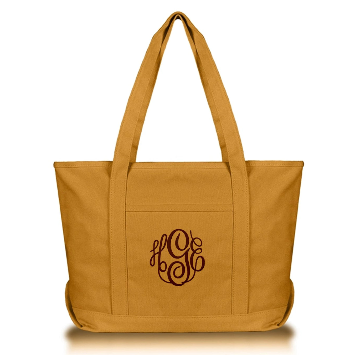 Butterscotch Gold Tote Bag with Embroidered Monogram